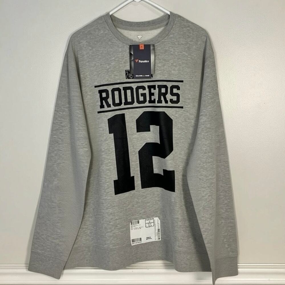 Aaron Rodgers #12 Player Issued Jersey Style Crewneck Sweatshirt NWT Gray XXL